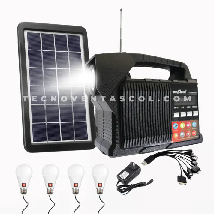 Planta solar 10 en 1 generador de energía portátil con Radio FM, USB, SD, AUX, doble reflector, carga rápida, 4 bombillos, doble reflector, bluetooth, panel solar, cable múltiple😏