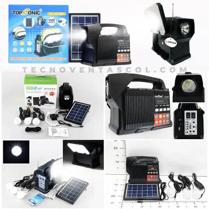 Planta solar 10 en 1 generador de energía portátil con Radio FM, USB, SD, AUX, doble reflector, carga rápida, 4 bombillos, doble reflector, bluetooth, panel solar, cable múltiple😏